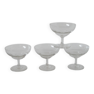set of 4 engraved crystal champagne glasses 1950 8.5 x 10 cm