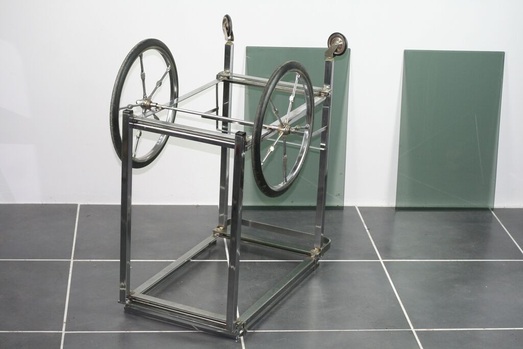 Furniture serves chrome metal and stainless steel 1960s rolling bar