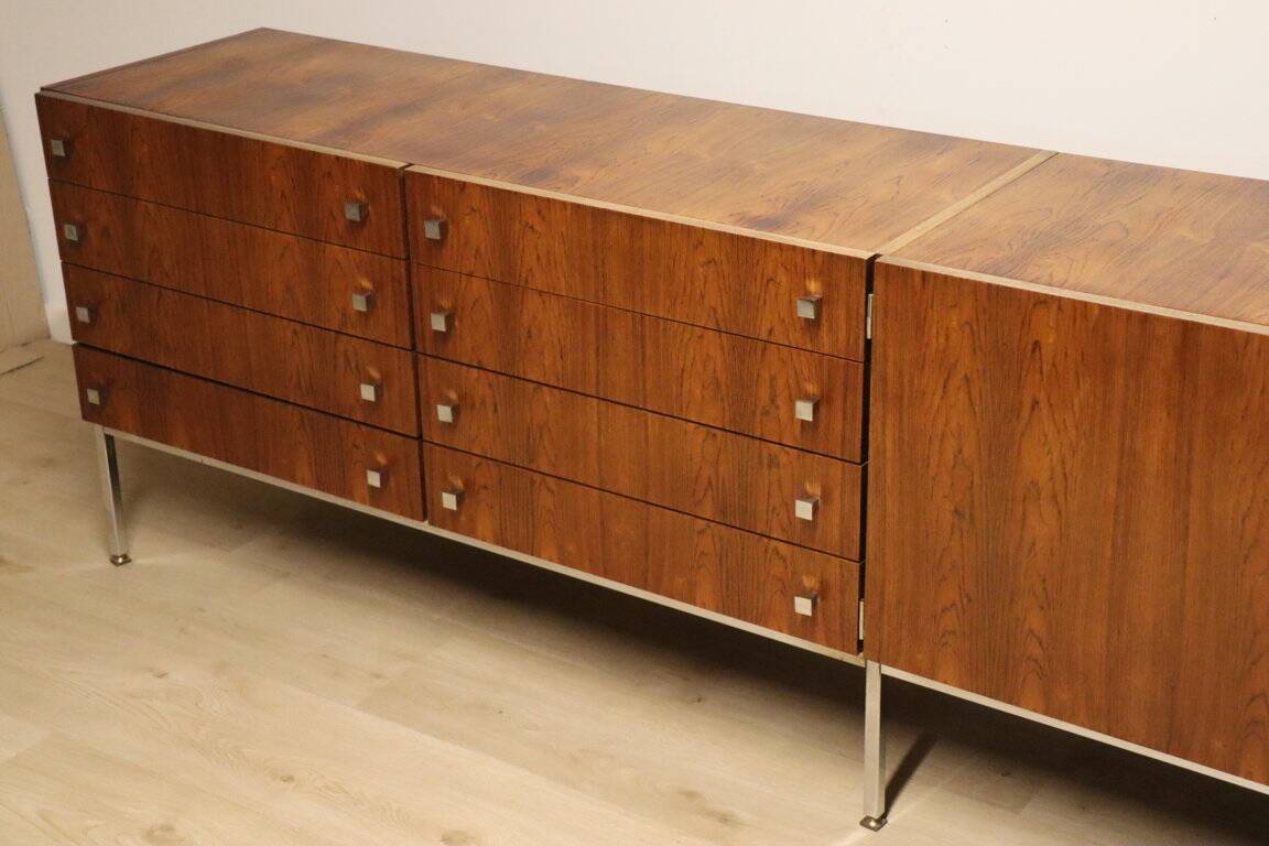 Vintage sideboard by Luigi Bartolini in rosewood and chrome metal, 1960