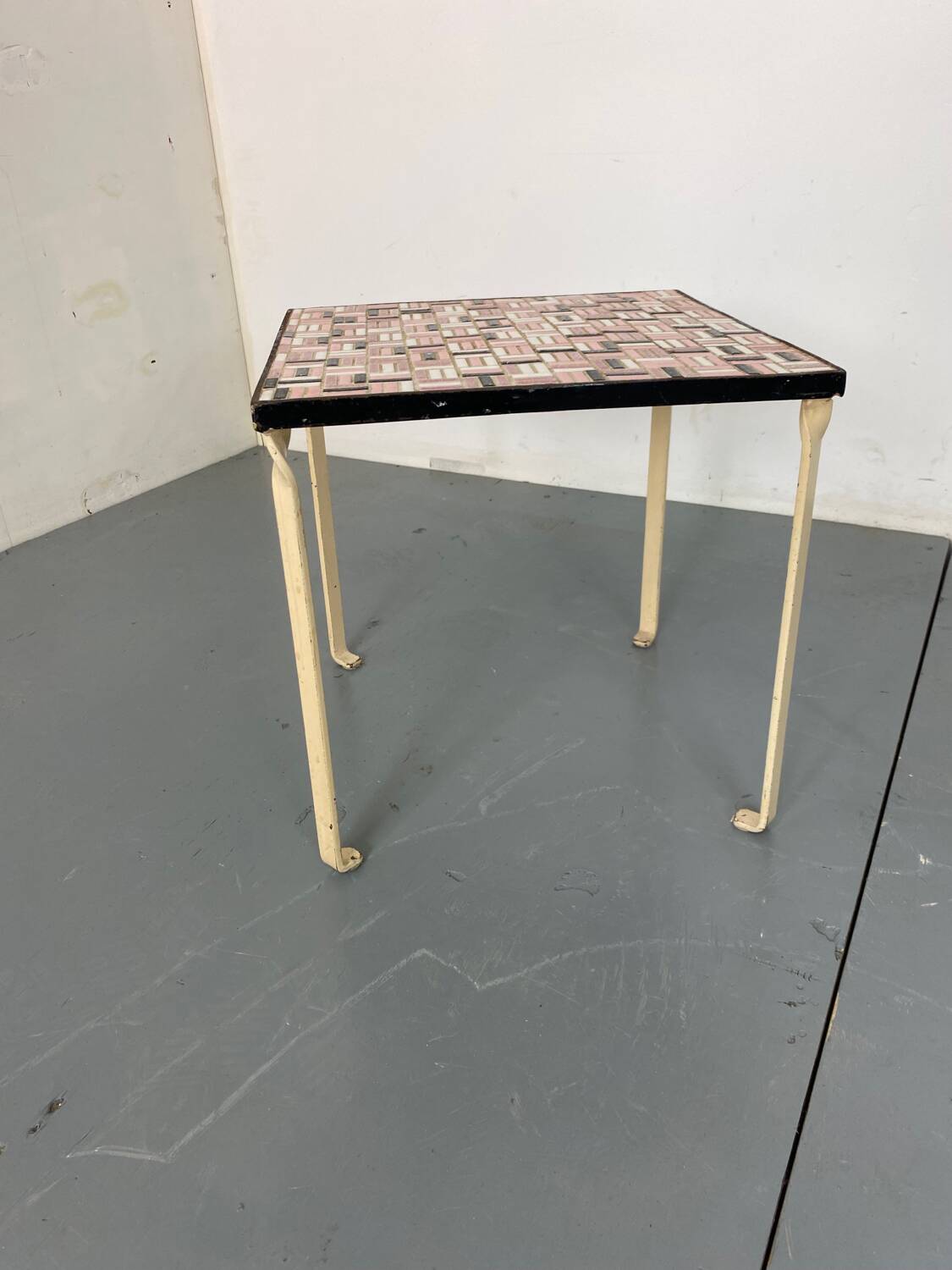 Vintage Modernist Mosaic Ceramic and Steel Side Table, 1950s