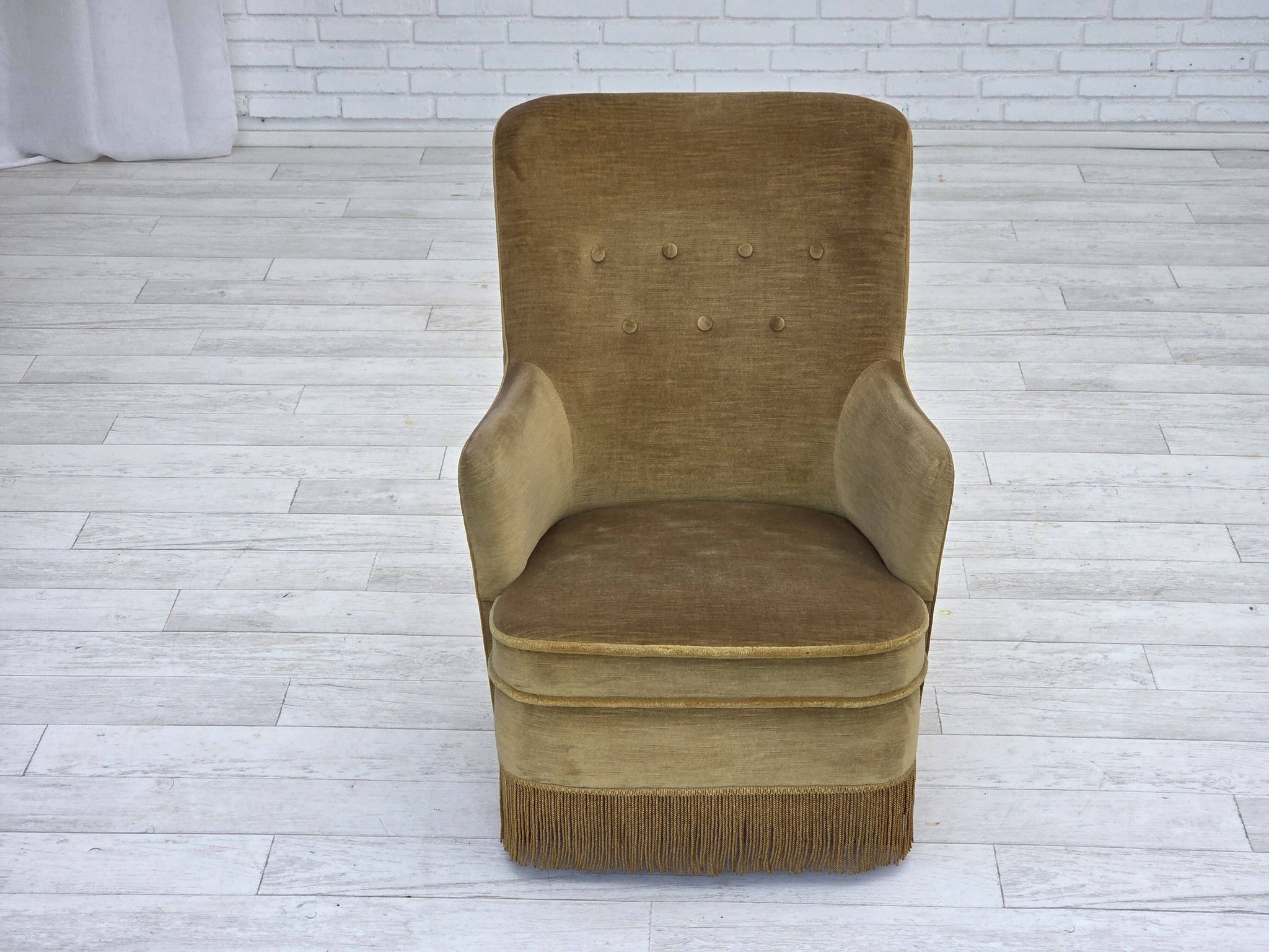 Fauteuil danois en velours vert, années 1970