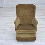 1970s, Danish highback back armchair, light green furniture velour.