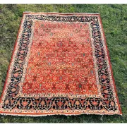 Hand-Knotted Area Rug with Floral Design, Red Wool Carpet for Living Room