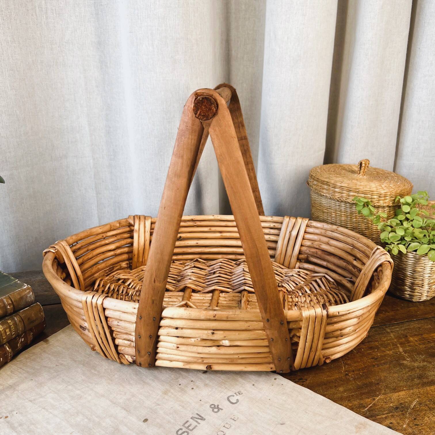 Wicker, bamboo and wood basket