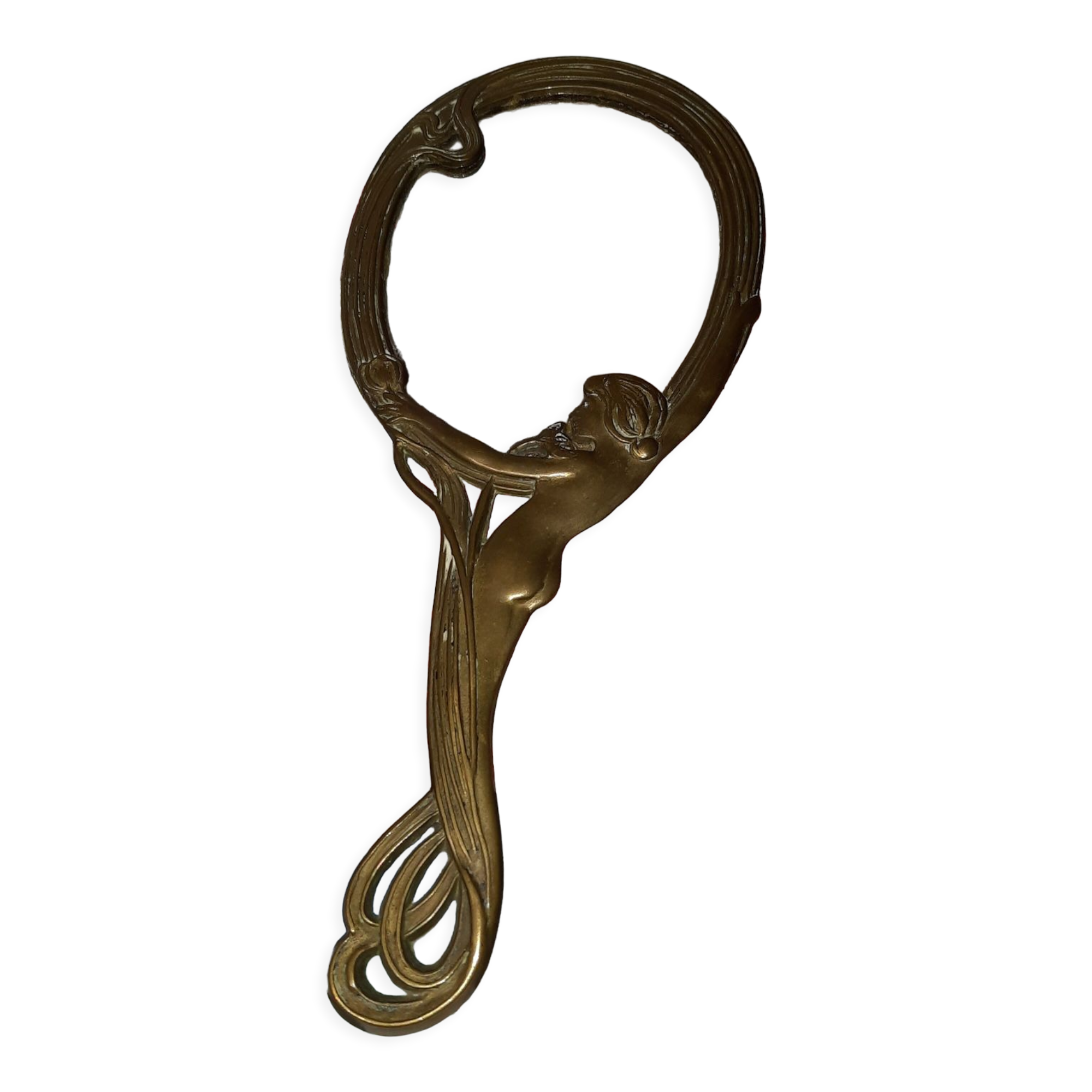 Art Nouveau gilded brass hand mirror