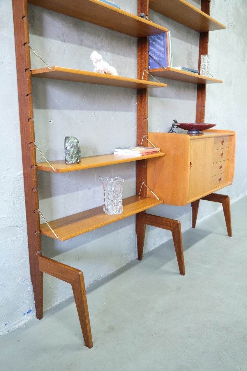 Mid-Century Modular Free-Standing Teak Wall Unit  by John Texmon for Blindheim Mobelfabrik, Norway,