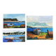 Suite de 3 huiles sur panneaux - paysages marins