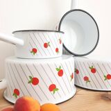 Series of 4 vintage enamelled casserolles