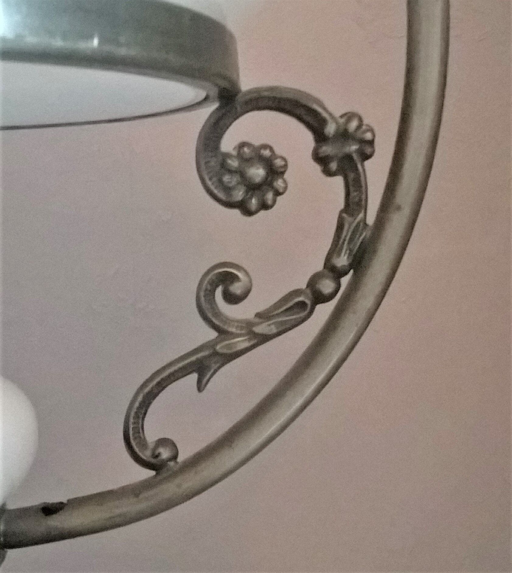 Chandelier in opaline, aged chiseled metal, 70