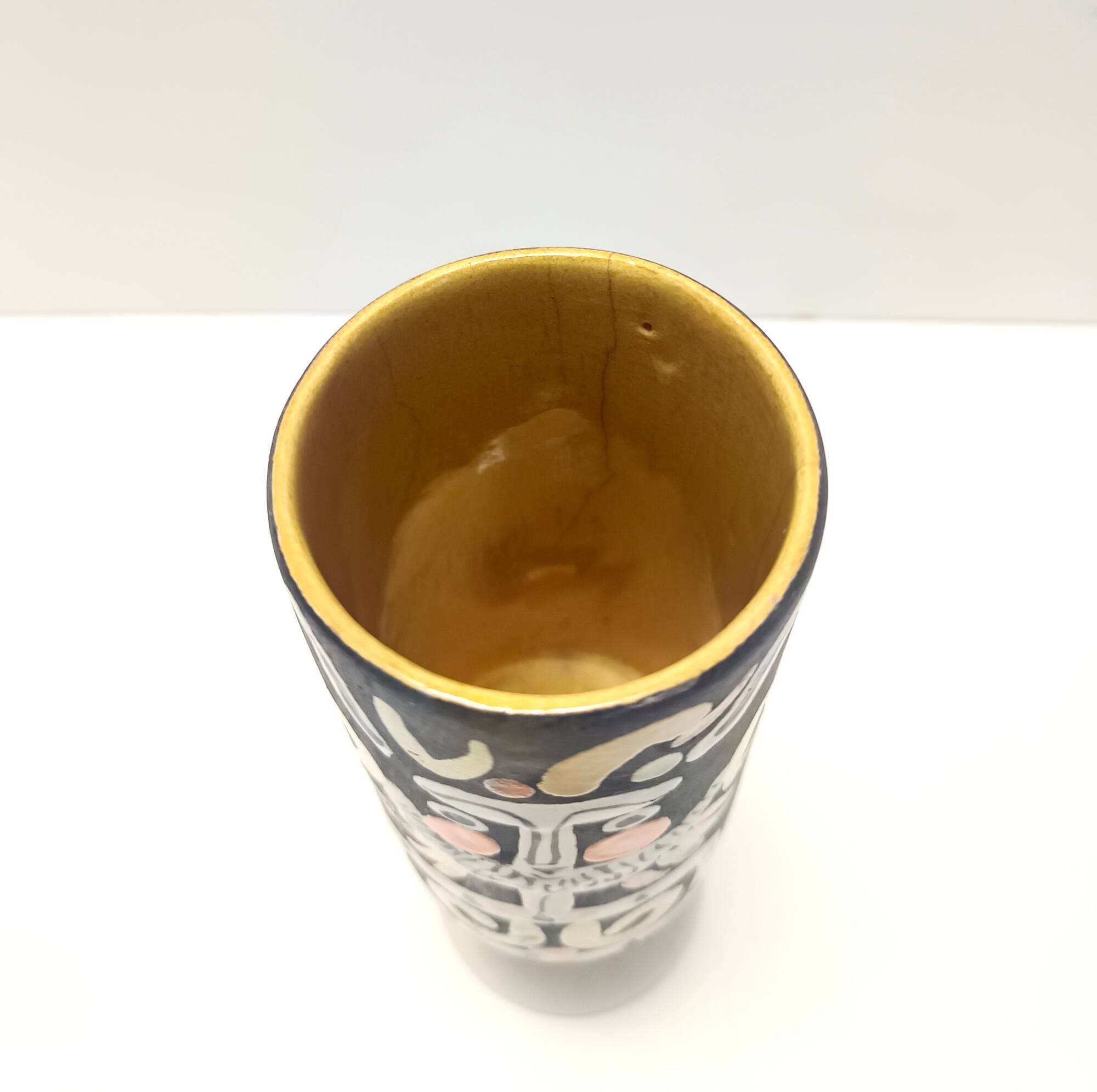 Black Lacquered Ceramic Goblet Vase by by Roger Capron, France