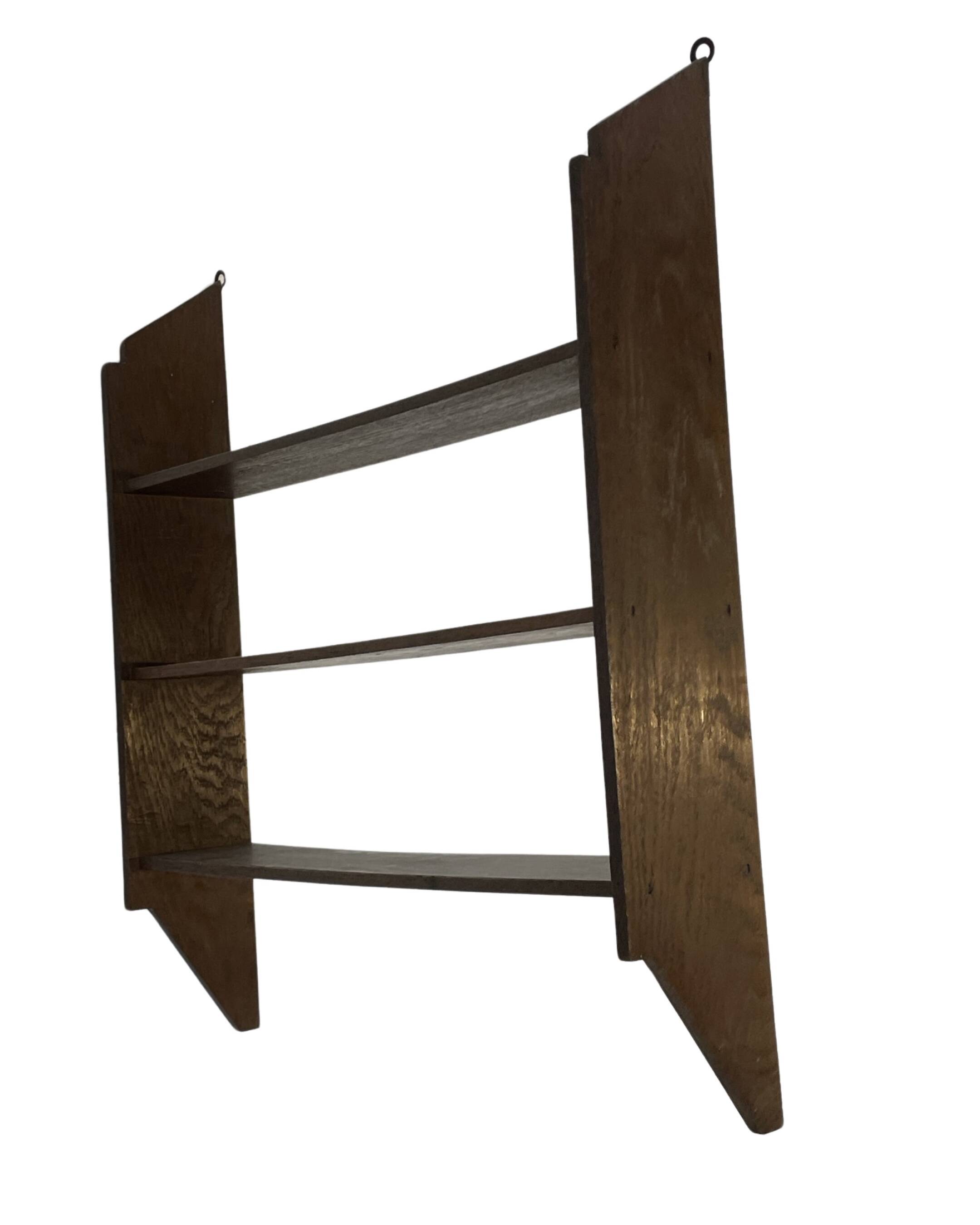 Vintage wooden wall shelve rack bookshelf in oak