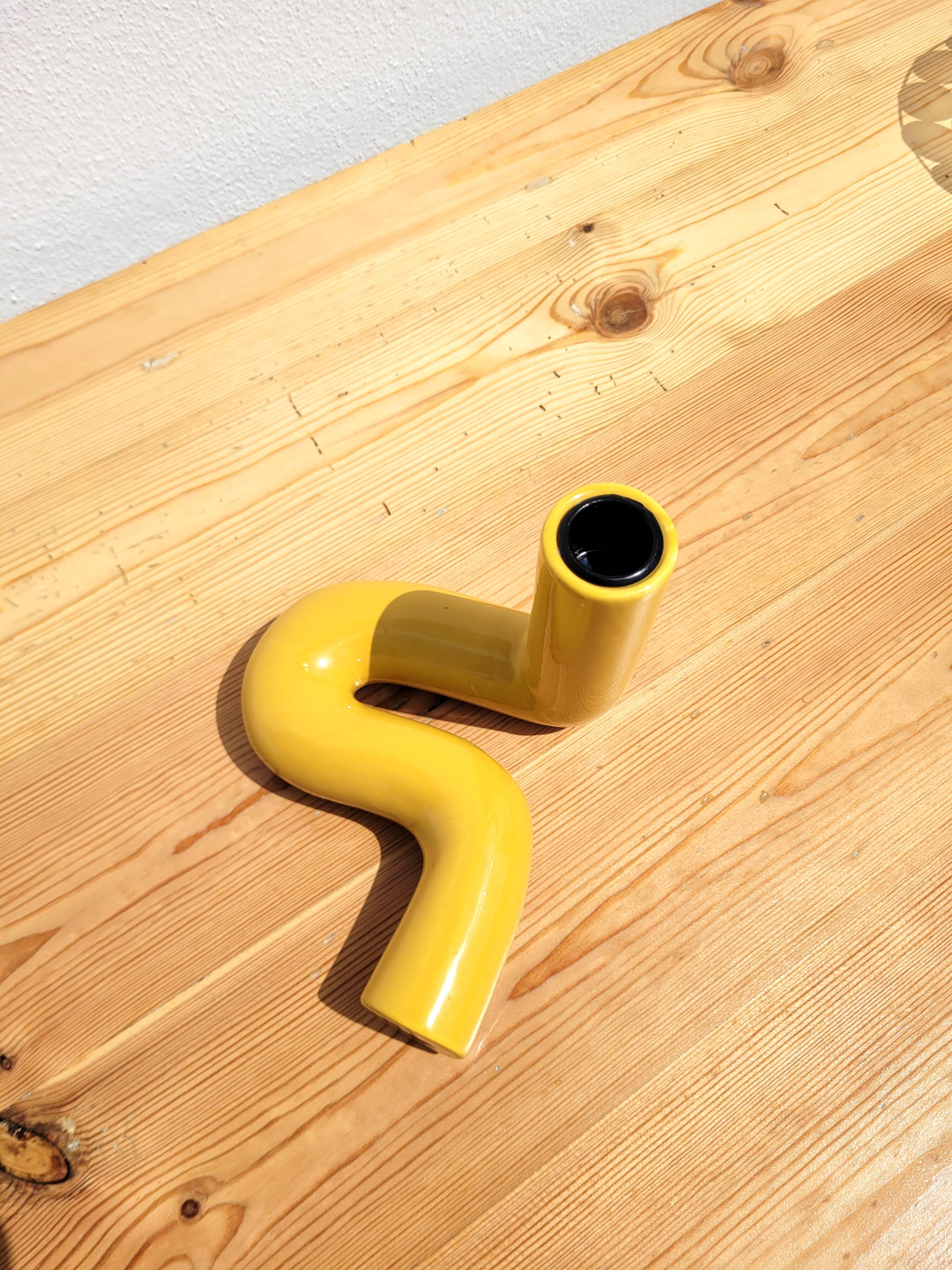 Yellow ceramic twist candle holder