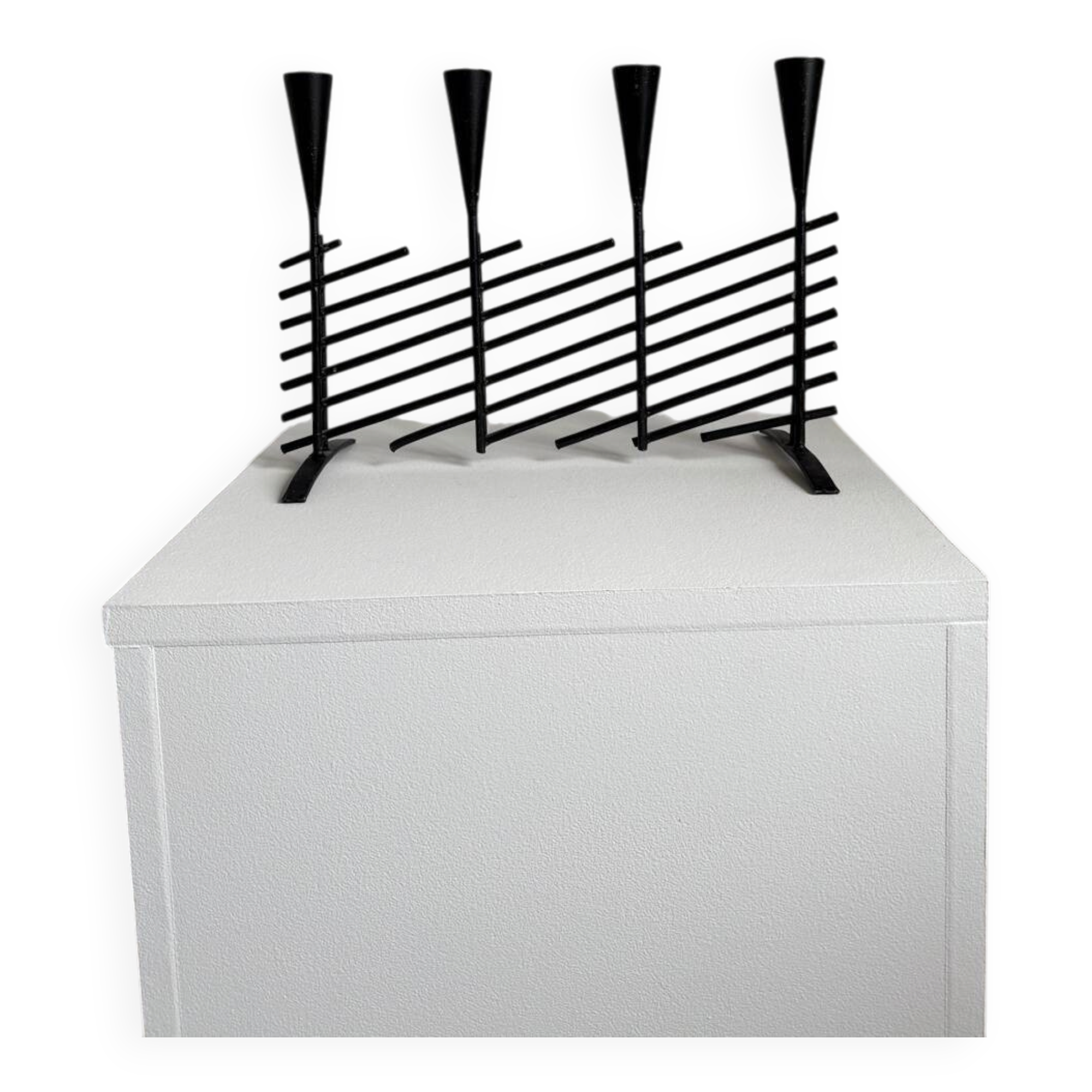 Vintage brutalist candelabrum in black metal