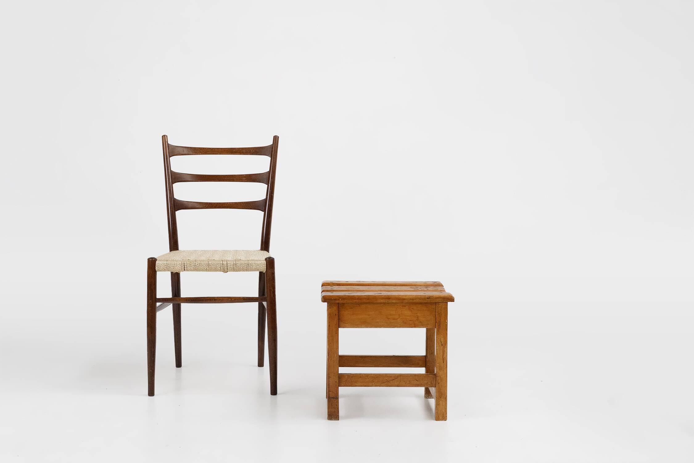 Industrial brutalist wooden stool, Belgium ca. 1920