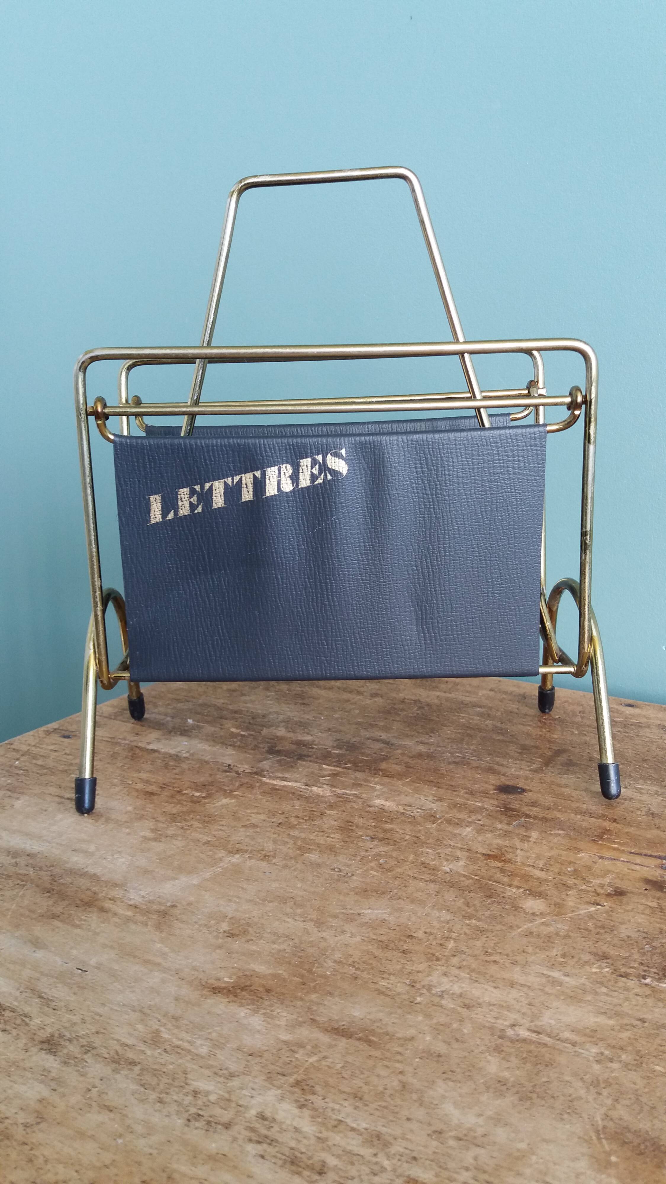Modernist letter holder mail holder magazine rack style Jacques Adnet
