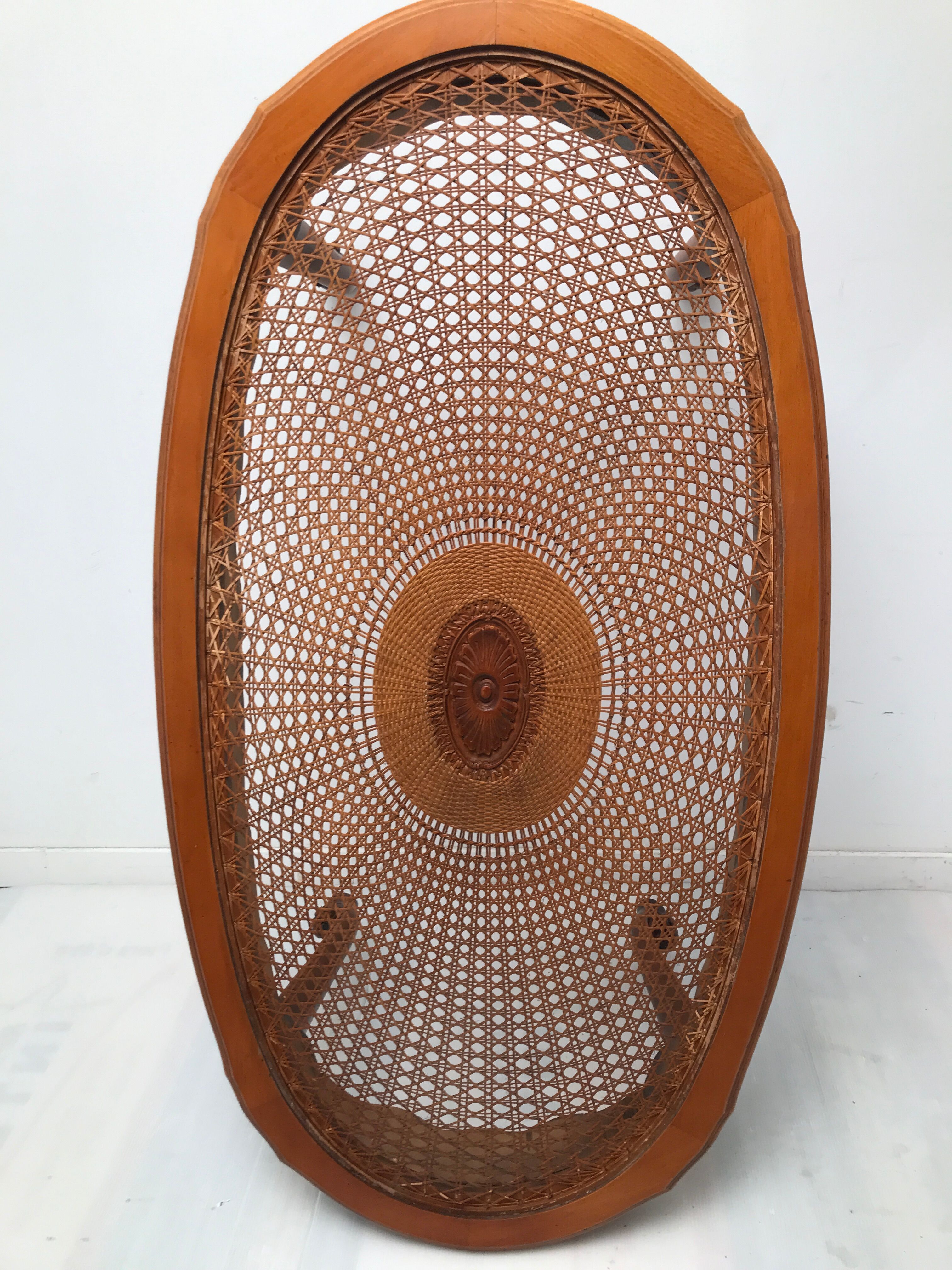Cherry coffee table with cane top and vintage glass