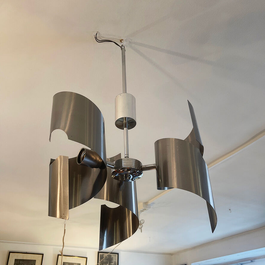 Vintage 3-bulb space age chandelier in aluminium
