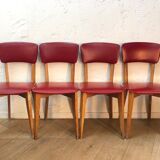 Lot of 4 vintage chairs in red skai