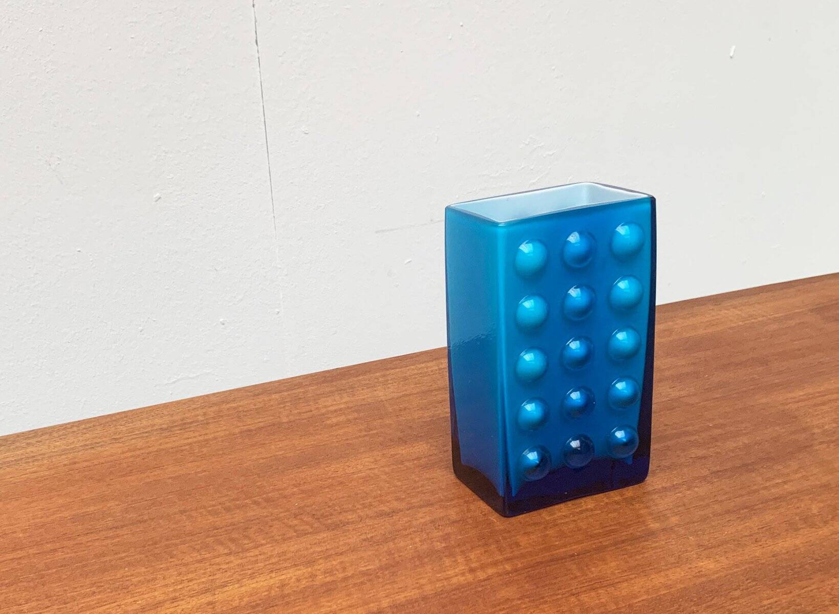 Mid-century German block glass bubble vase by Karl Friedrich Glass.