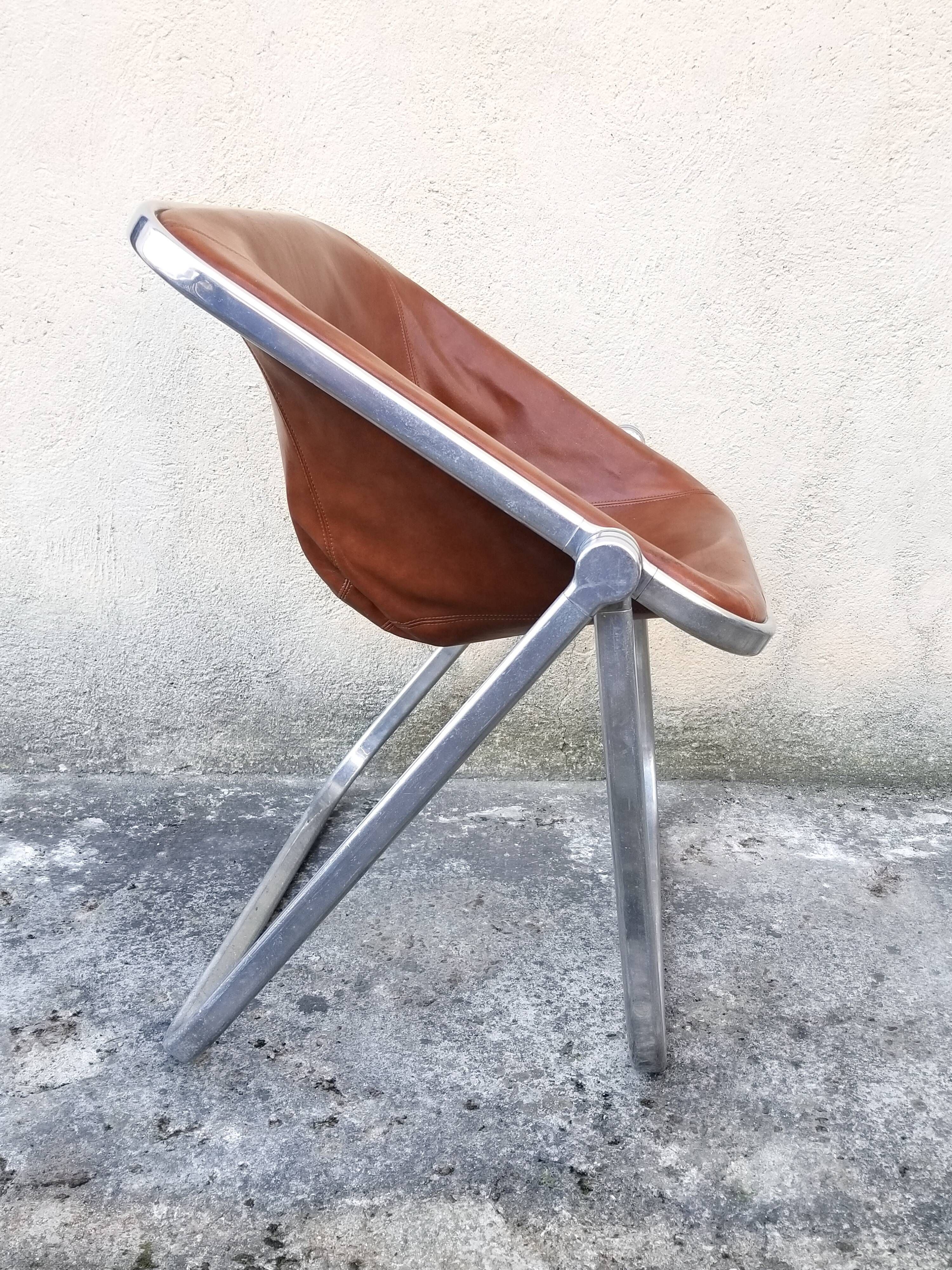 Plona brown leather folding chair by Giancarlo Piretti for Castelli/ Italian Space Age Design