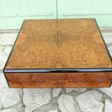 Vintage coffee table in elm magnifying glass 1970 - 70X70X35cm