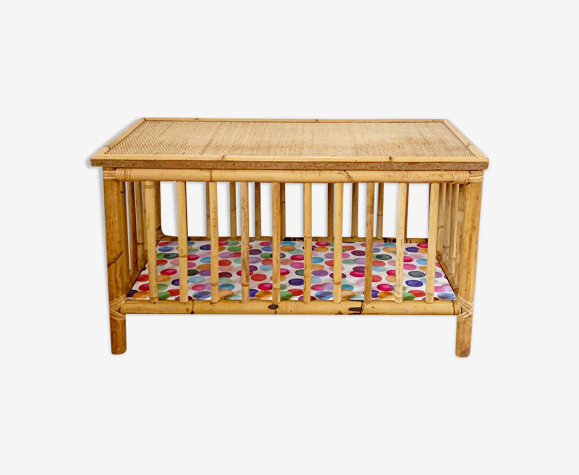 Coffre de rangement vintage en rotin