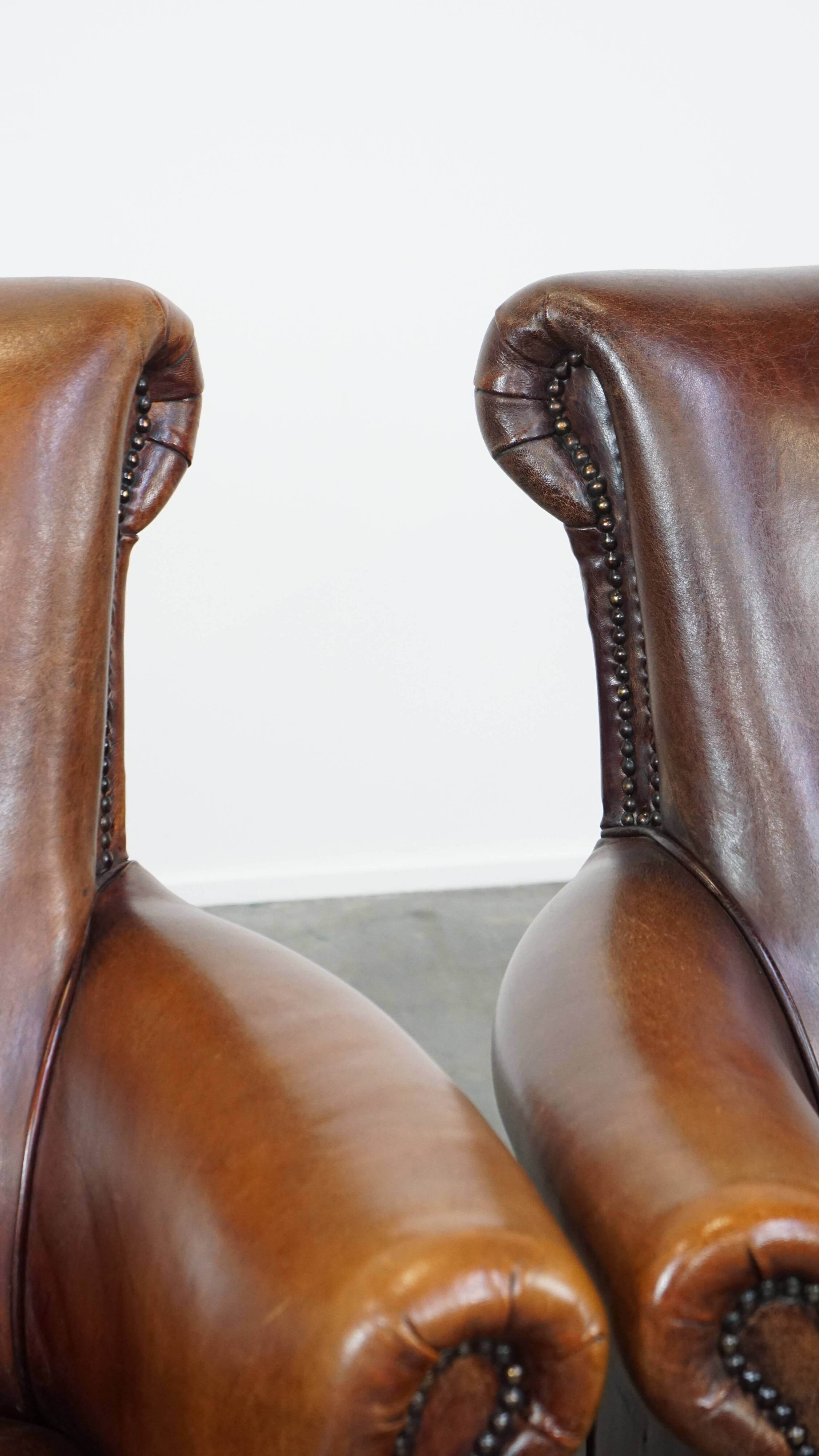 Set of 2 sheepskin leather armchairs