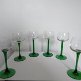 Set of 6 Luminarc long green stem glasses