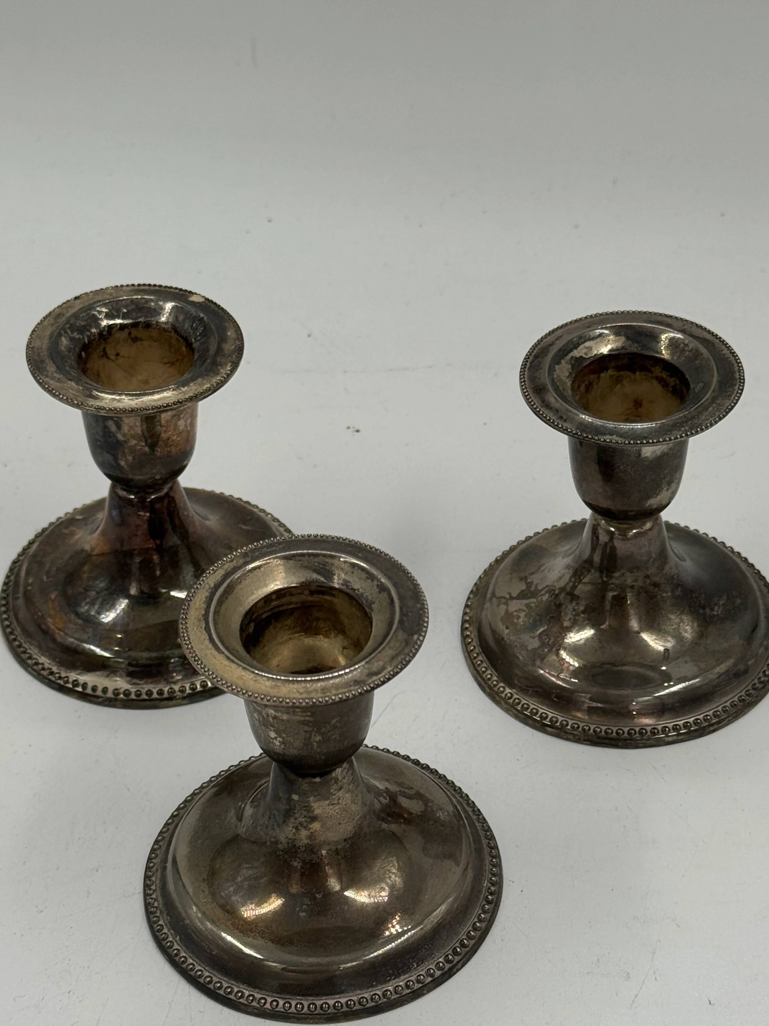 Set of 3 vintage silver-plated candle holders