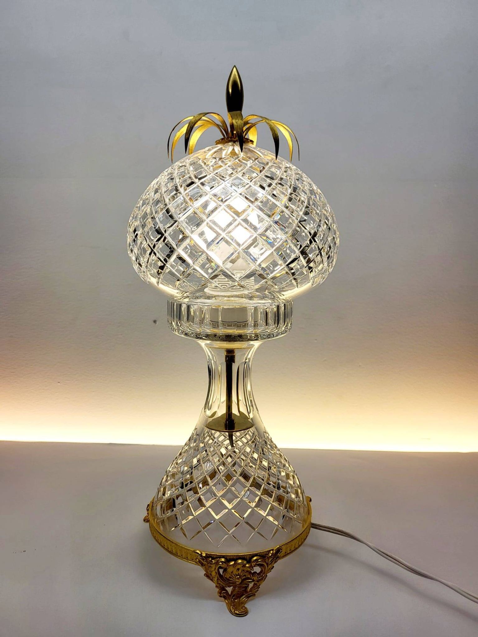 Val Saint Lambert kristallen tafellamp – vintage ananasvorm 1960-1970
