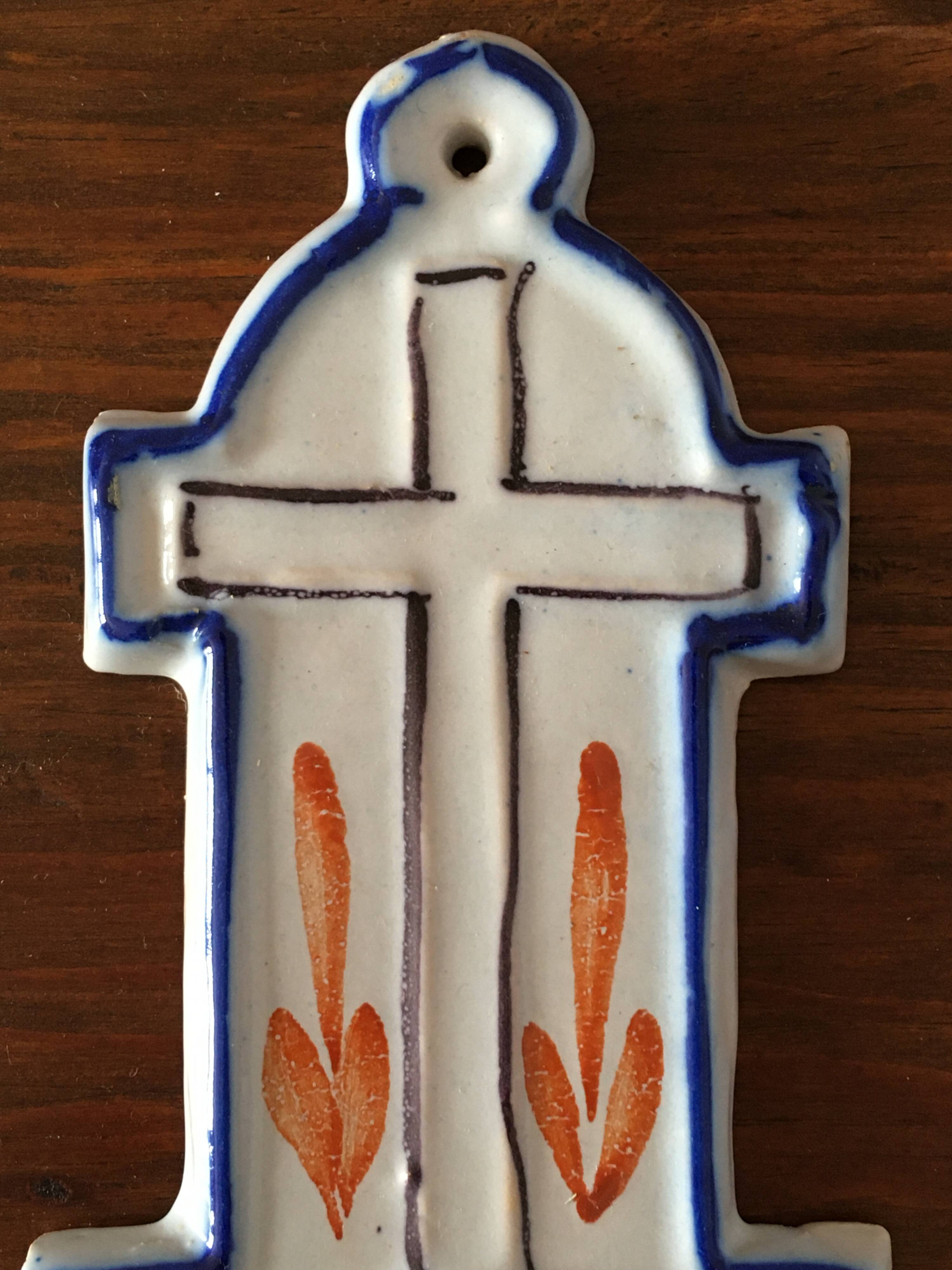 19th century earthenware holy water font