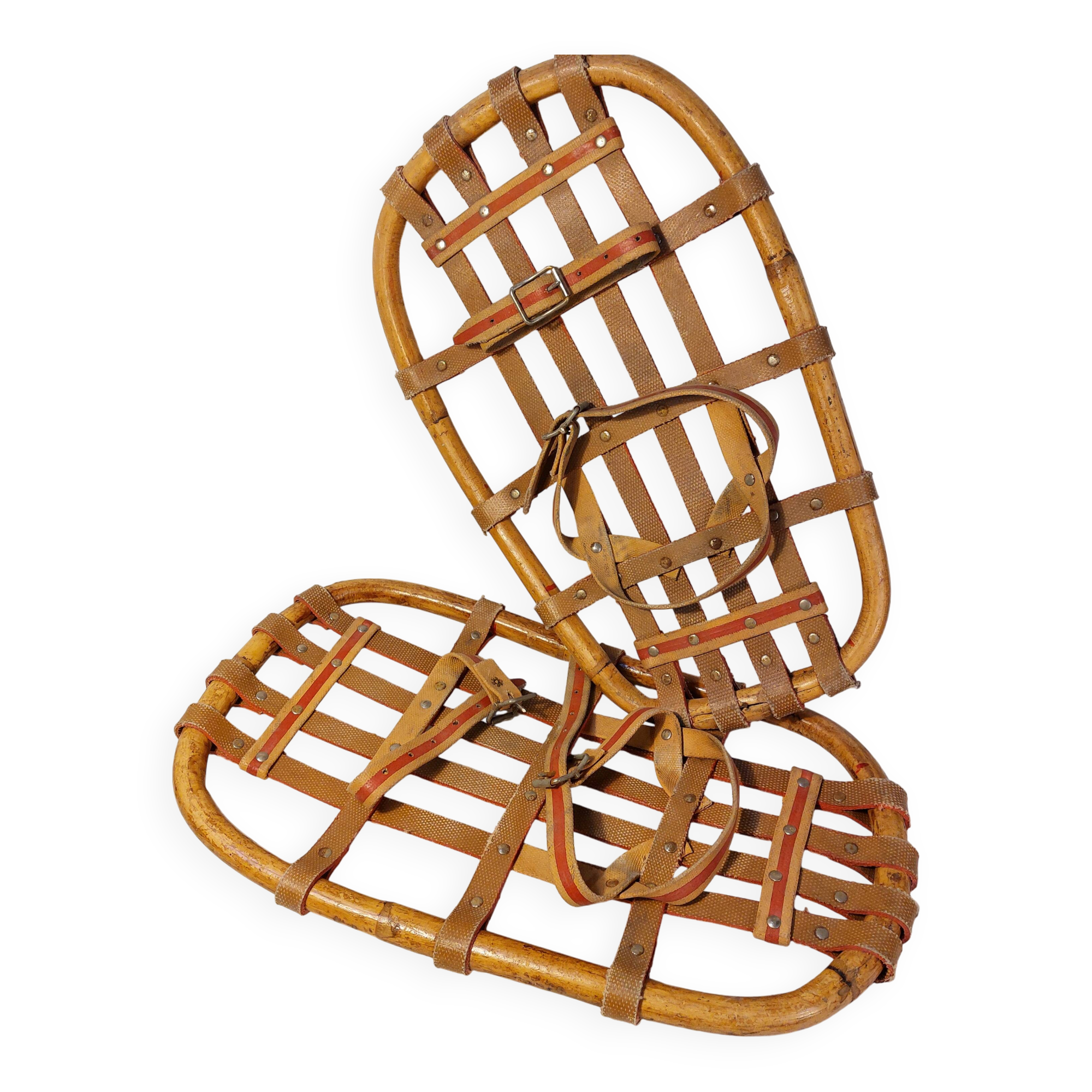 Pair of vintage bamboo snowshoes