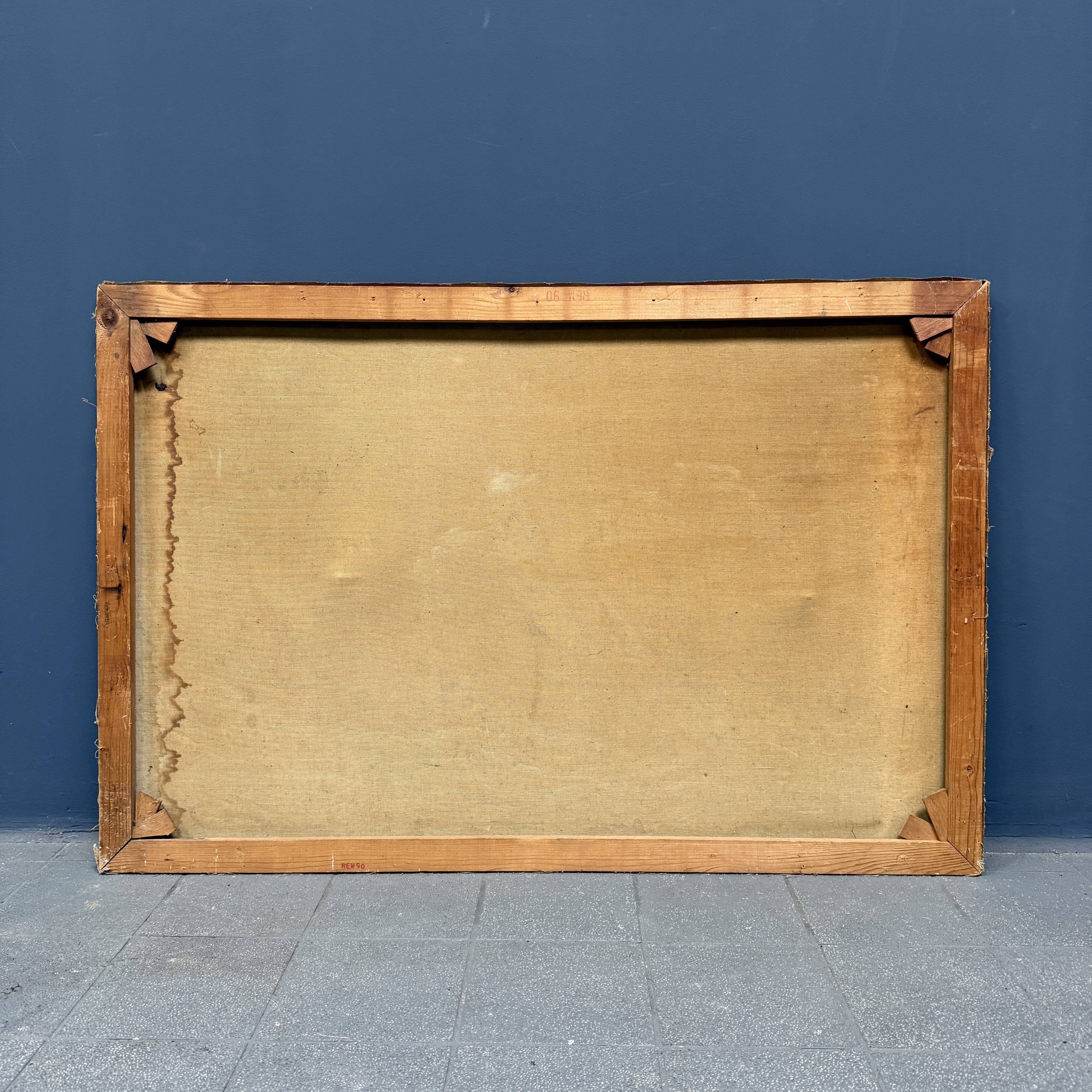 Large old oil painting of a ship