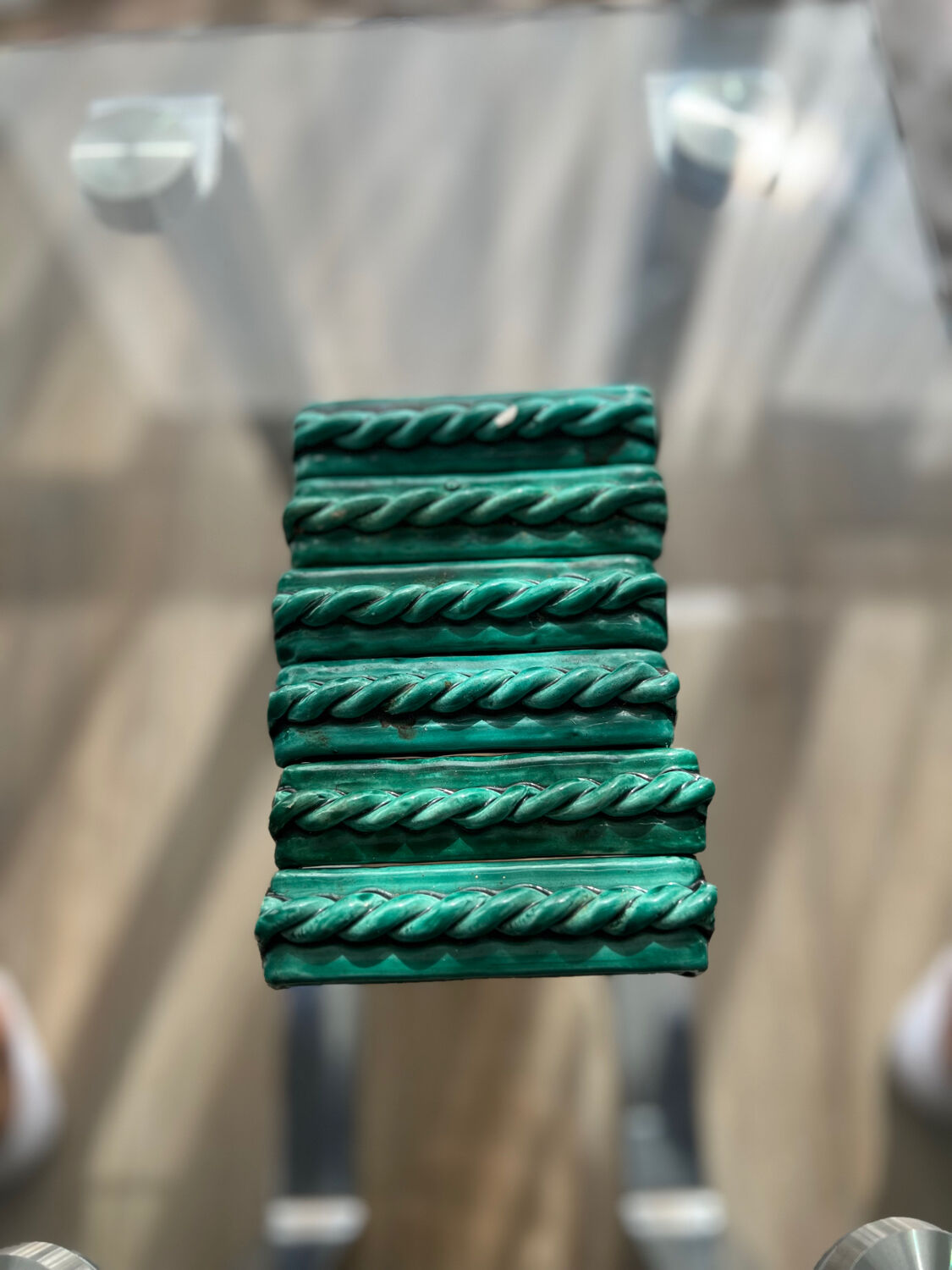 6 vintage green ceramic cupboard holders