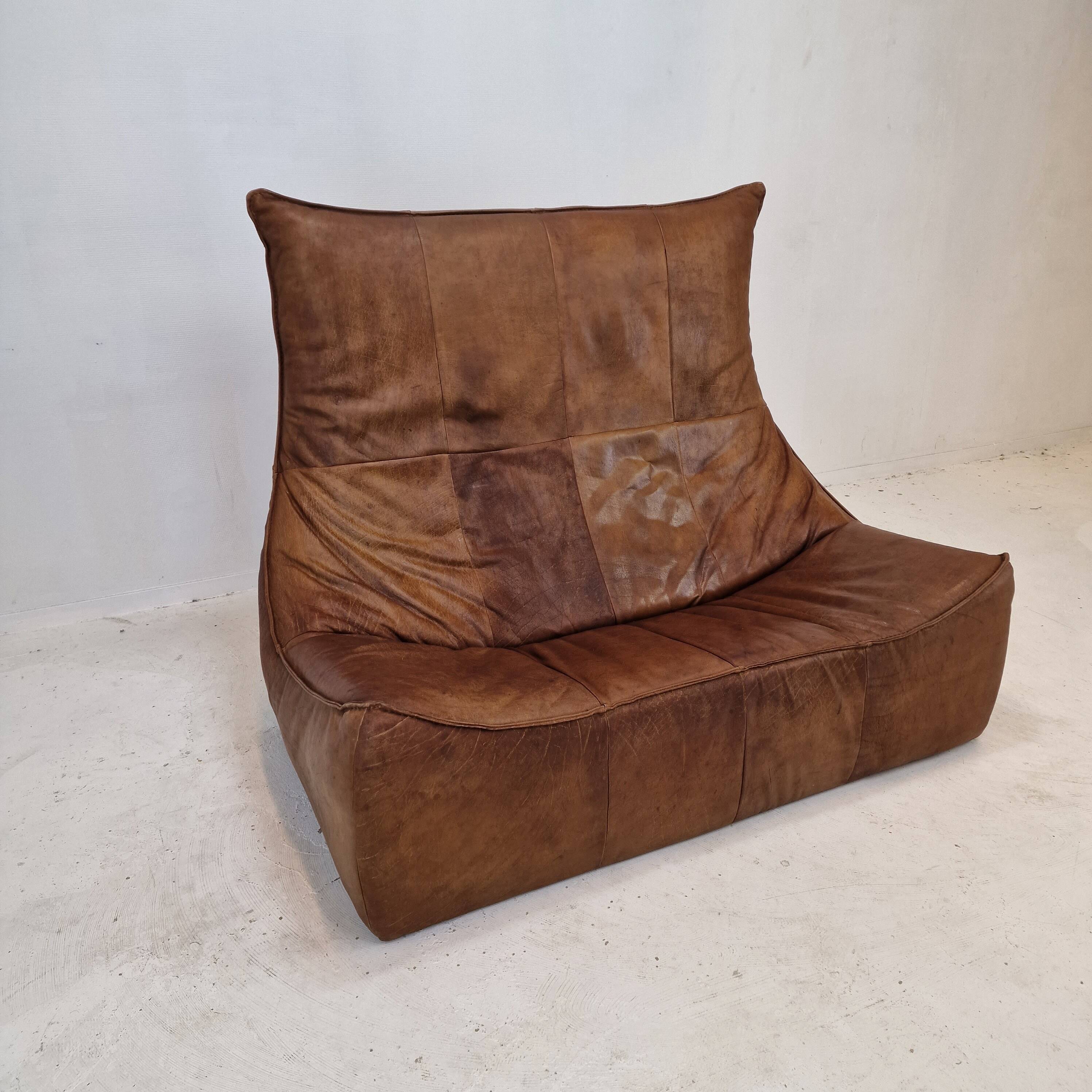 Montis “The Rock” Sofa In Brown Leather By Gerard Van Den Berg, 1970s