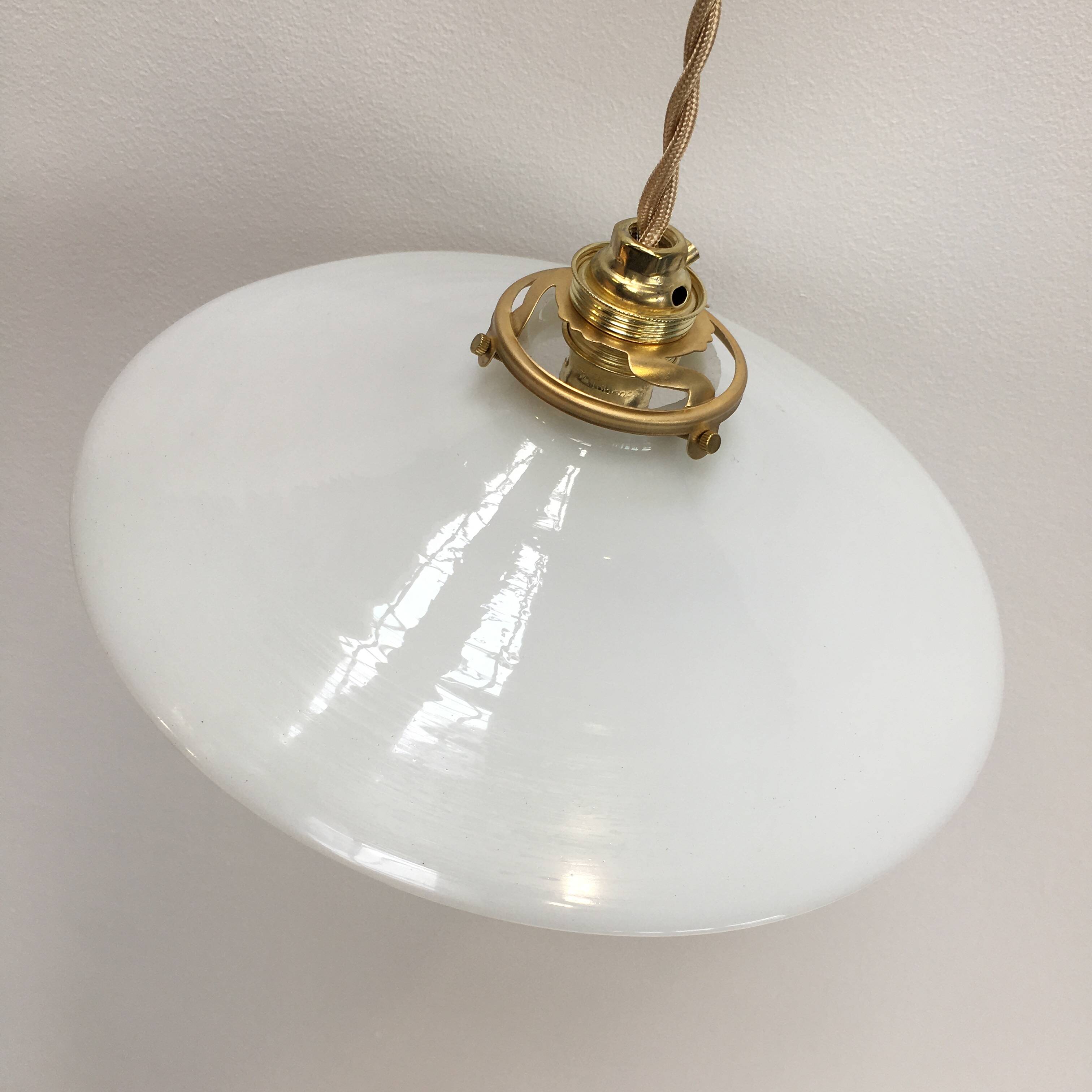 Vintage suspension lamp in white opaline