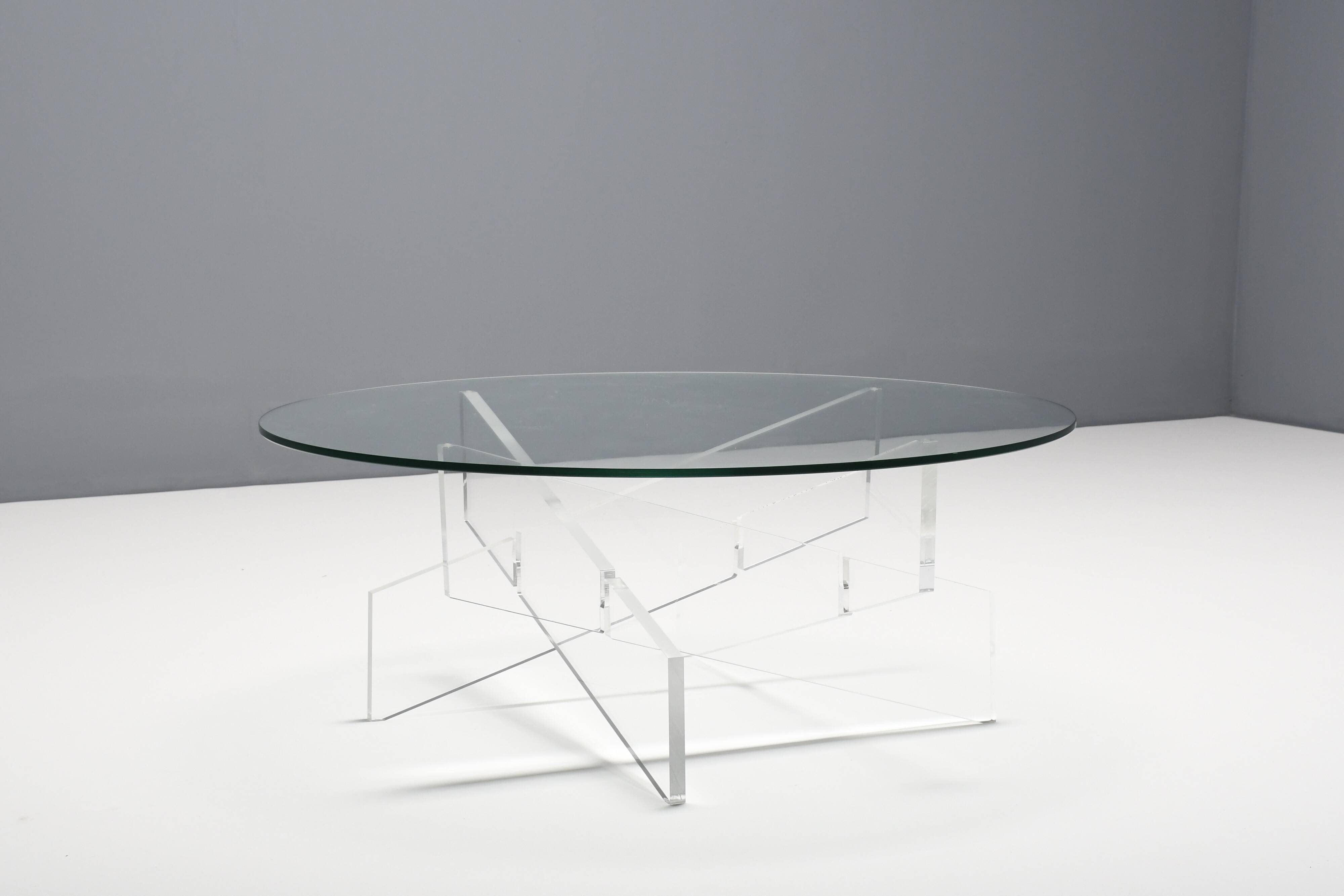 Graphic Lucite and Glass Coffee Table, Italy 1970s