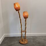 Louis Sognot rattan and wicker floor lamp, France, 1960s