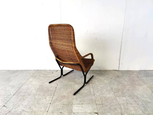 Chaise longue en osier du milieu du siècle par Dirk Van Sliedrecht, années 1960, Pays-Bas