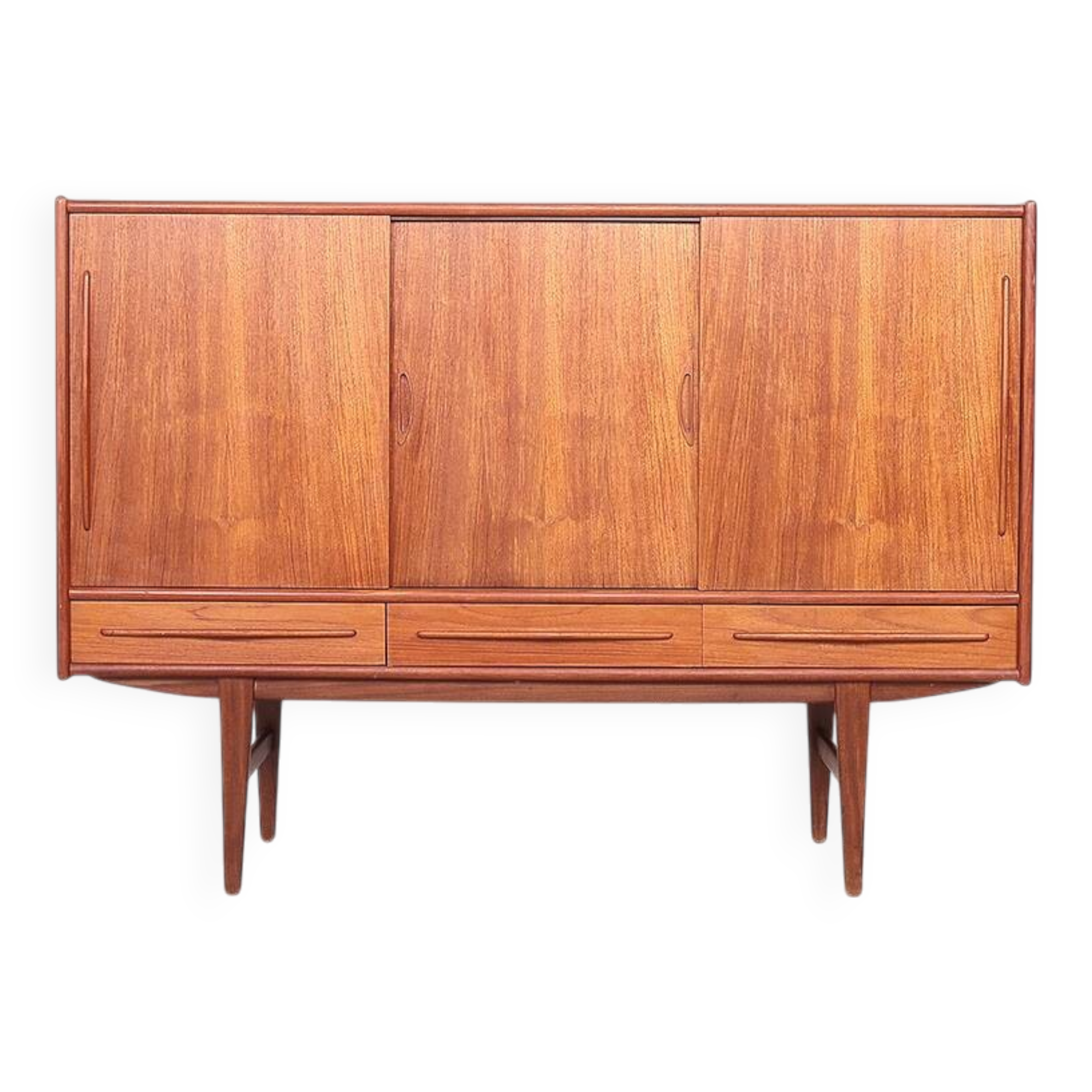 Danish design teak highboard with sliding doors, 1960s