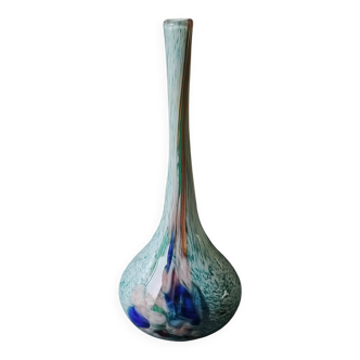 Ball vase soliflore with a long chimney neck. In speckled glass in the Murano style.