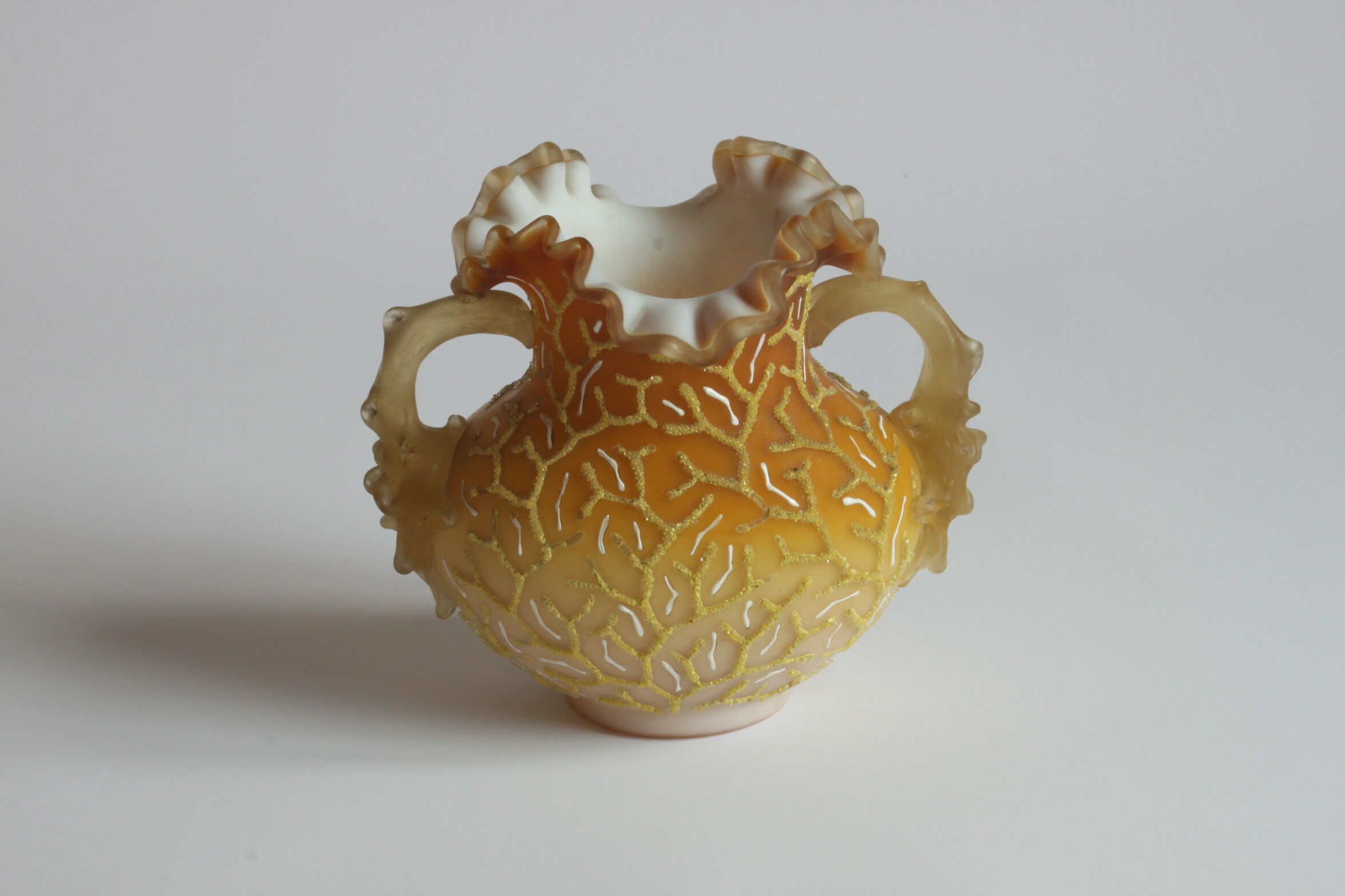 Victorian glass peach sunrise coralene vase, late 19th century.