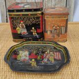 Vintage white metal tea boxes