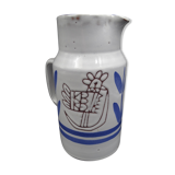 Enamelled terracotta pitcher, bird decoration engraved by Michel Barbier, Vallauris circa 1970