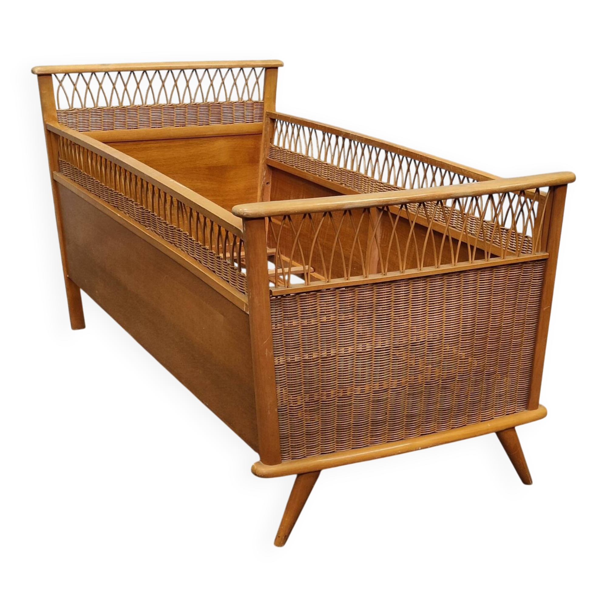 70s rattan and wood children's bed