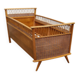 70s rattan and wood children's bed