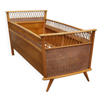 70s rattan and wood children's bed