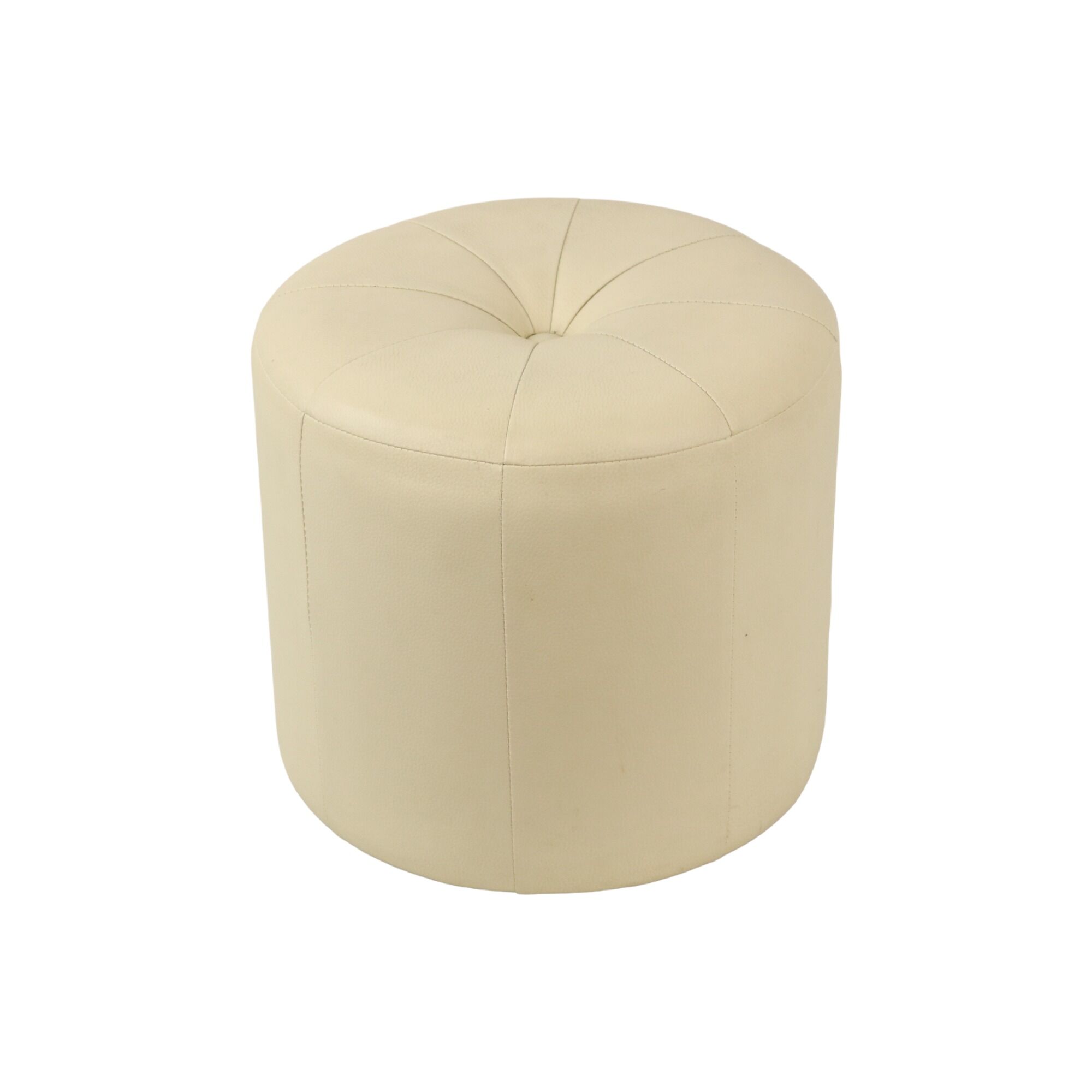 Vintage round wooden pouf skai cream color off white 38cm