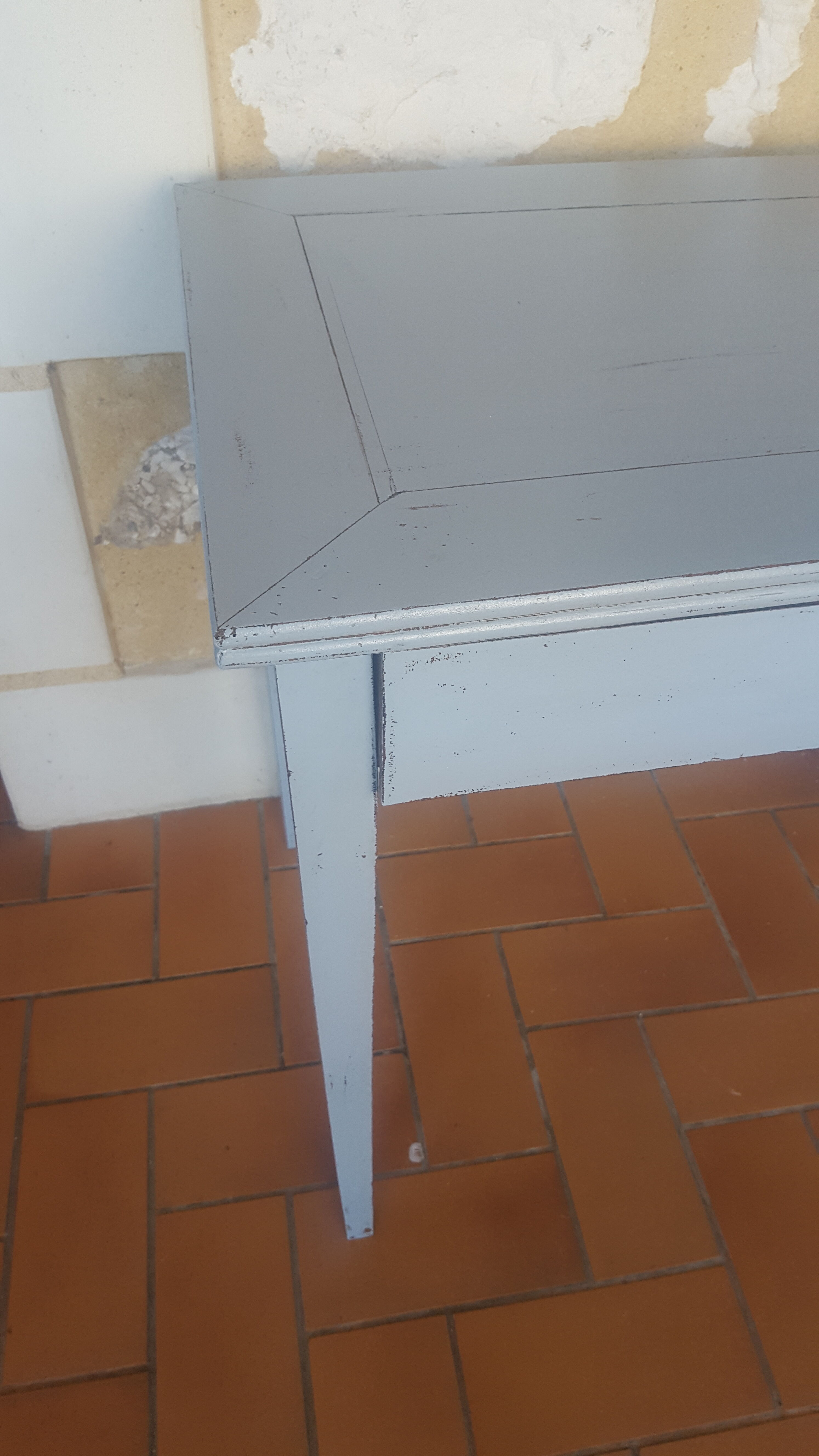 Small sky blue patina farm table