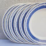 Badonviller set of 6 flat plates blue geometric decoration on cream background